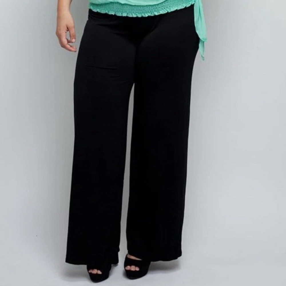 Kathy Levine pants L Palazzo Stretchy knit New with Tags black Elastic waist